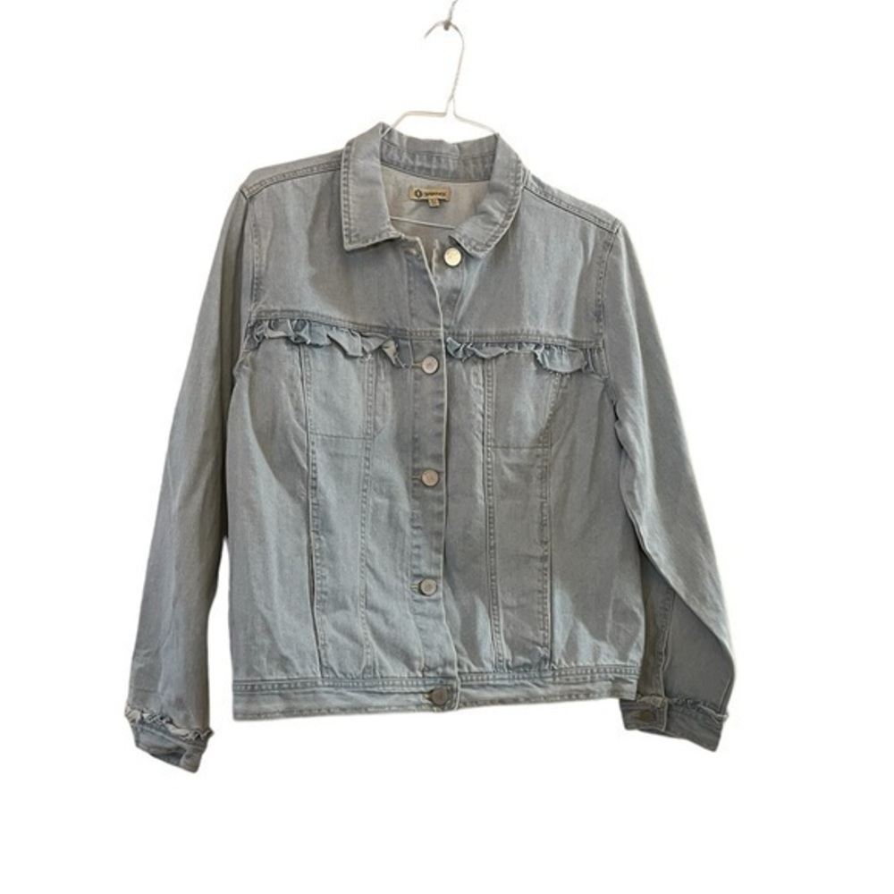NWT! DEMOCRACY Core Essential Light Blue Ruffle Trim Jean jacket B0236CAQO